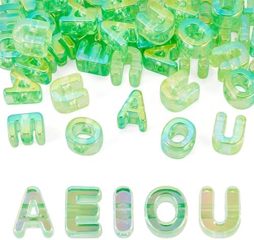 FASHEWELRY 50Pcs Big Crystal Vowel Letter Beads 20mm Colorful Acrylic Vowel Beads 3D Transparent AEIOU Alphabet Bead for DIY Keychains Bracelet Paracord Jewelry Making (Light Green) by FASHEWELRY