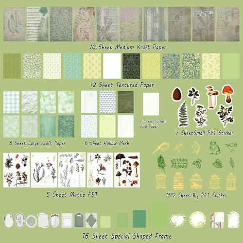 Diuhofart Scrapbooking Supplies Kit, Vintage Botanical Aesthetic Scrapbook Kit Collage Materials for Junk Journal Supplies, Scrap Booking, Journaling, Card Making (Green Forest) - Image 2