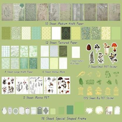 Diuhofart Scrapbooking Supplies Kit, Vintage Botanical Aesthetic Scrapbook Kit Collage Materials for Junk Journal Supplies, Scrap Booking, Journaling, Card Making (Green Forest) - Image 2