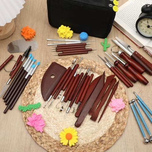 42 Pcs Pottery Tools Pottery Sculpting Tool, Potterys Kit, Clay Sculpting Tools, Ceramics Tool Set with Carrying Case Bag and Apron, for Potterys Wheel, DIY Arts and Crafts - Image 2