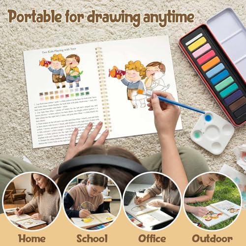 Watercolor Workbook - Beginner Friendly Watercolor Kit with 12 Colors Paint Set, Brush & Coloring Book, Adult Watercolor Painting Book & Learning Workbook for Teens（People） - Image 5