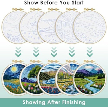 ERKOON 5 Sets Embroidery Kit for Beginners Adult Landscapes Cross Stitch - Image 4