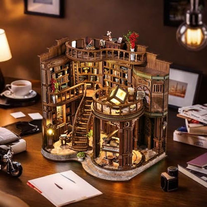 DIY Miniature House Kit, Book Nook Kit, 3D Wooden Puzzles Bookshelf Craft Kits, Dollhouse Kit with LED Light, Mini Building Kit for Adults Teen to Build (Dreamy Book Hall) - Image 6
