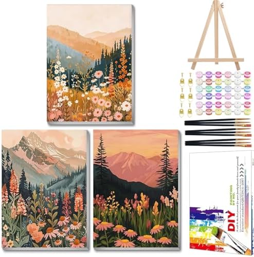 Mandun Landscape Paint by Numbers Kit for Adults, 3 Pack, 7.8x11.8 inch by MANDUN