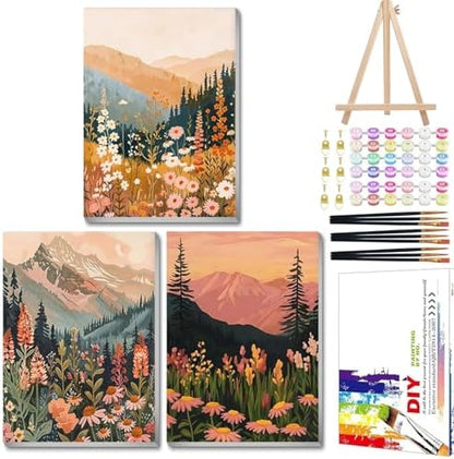 Mandun Landscape Paint by Numbers Kit for Adults, 3 Pack, 7.8x11.8 inch by MANDUN