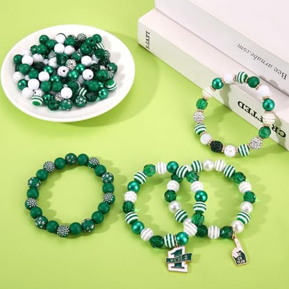 HSWE Game Day Beads for Bracelets Making Kit Heishi Clay Pearl Letter Assorted Round Bead Gold Spacer Beads Football Charms for DIY Bracelets Necklace Jewelry Making (Green White Beads Kit25) - Image 3