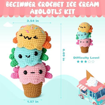 Crochetta Crochet Kit for Beginners, Crochet Starter Kit w Step-by-Step Video Tutorials, Beginner Crochet Kit for Adults Kids Women Men Complete Kit Included (Ice Cream Axolotls) - Image 2