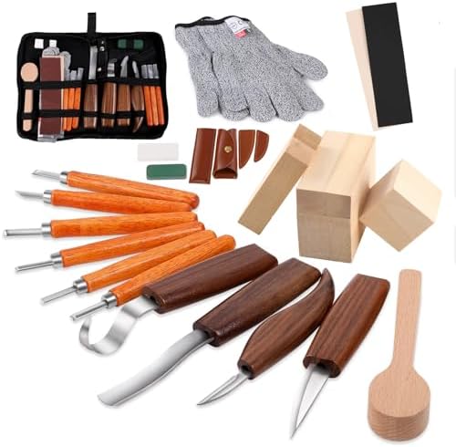 Wood Carving Kit,23pcs Wood Carving Tools with 4 Wood Carving Knives 6 Detail Knives 6 Basswood Blocks,Square Handle Design Whittling Kit DIY Hobbies for Beginners Adults Kids Hobby(NewSet2) by Sttargxing