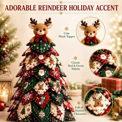 DIY Halloween Christmas Quilted Fabric Tree Kit, 3D Padded Patchwork Sewing Craft Kit for Beginners, Home Office Mantel Shelf Tabletop Decor, Handmade Holiday Gift for Craft Lovers (Christmas #A) - Image 3