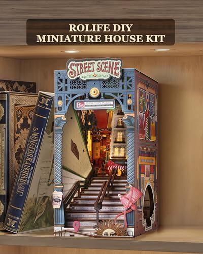 Rolife DIY Book Nook Kits for Adults, Miniature Dollhouse Booknook Kit, 3D Wooden Puzzle Creative Decorative Bookends Bookshelf Diorama Insert Crafts Hobbies Gifts (Street Scene) - Image 6