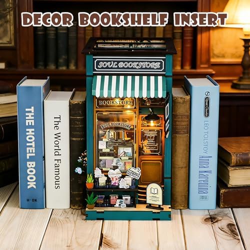 Book Nook Kit, 3D Wooden Puzzles Bookstore Miniature House with LED Light - Image 5
