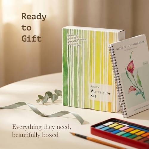 Rurolo Watercolor Workbook for Adults & Beginners - Spiral Bound Kit with 24 Paint Colors, Brushes & 300GSM Paper - Step-by-Step Flower Painting Guide for Stress Relief & Relaxation (6.5x9) - Image 3