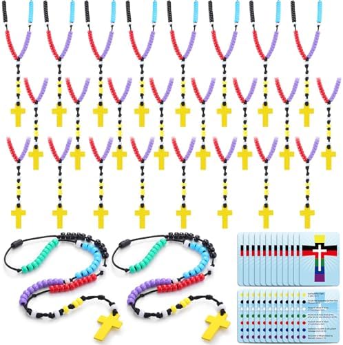 Ferreve 24 Set Rosary Making Kit for Kids, Beaded Craft with Bible Cards by Ferreve