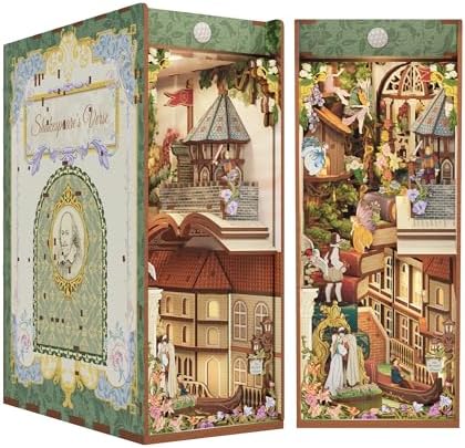 Tonecheer x British Library DIY Book Nook Kit, Shakespeare 3D Wooden Puzzle for Adults, Miniature House Kit Booknook Bookshelf Insert Decor with LED Lights Craft Gifts (Shakespeare's Verse) by Tonecheer