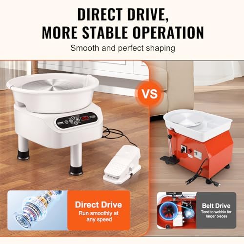 VEVOR 11 inch Pottery Wheel for Adults, 450W Forming Machine with Direct Drive Motor and LCD Touch Screen, 50-300RPM Speed Adjustable Foot Pedal Detachable Basin, for Art Craft Work Home DIY, White - Image 3