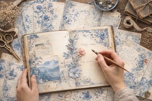 Antique Azure Scrapbook Paper Pack – 20 Vintage Blue Floral 8.5×11 Sheets - Image 6