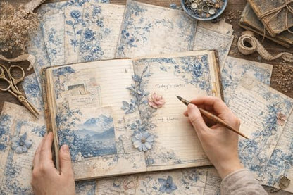 Antique Azure Scrapbook Paper Pack – 20 Vintage Blue Floral 8.5×11 Sheets - Image 6
