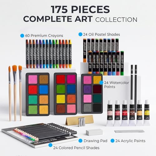 175 Piece Deluxe Art Set with 2 Drawing Pads, Acrylic Paints, Crayons, Colored Pencils, Paint Set in Wooden Case, Professional Art Kit, Art Supplies for Adults, Teens and Artist, Paint Supplies - Image 2