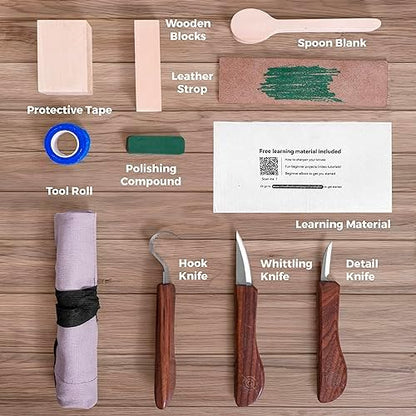 Schaaf Tools 3-pc Beginner Wood Carving Kit for Whittling and Spoon Carving - Image 6