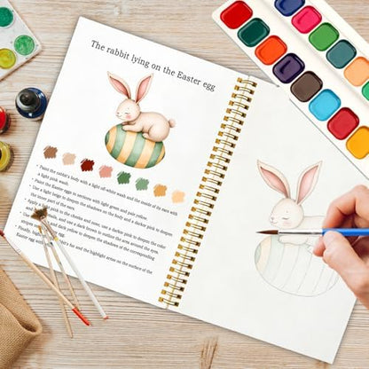 Easter Bunny and Egg Watercolor Workbook, Water Coloring Book, 12 Patterns, Spring Easter Watercolor Kit for Beginners, Relaxing DIY Gift for Adults, Women and Family - Image 5