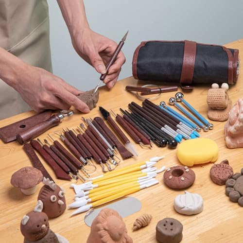 52PCS Pottery Tools Kit for Sculpting, Ceramic Tools, Clay Carving Tools for Polymer Clay, Modeling, Trimming, Molding, Shaping, Pottery Kiln, Arts Crafts Supplies, Adults, Students, Beginners, Pros - Image 2