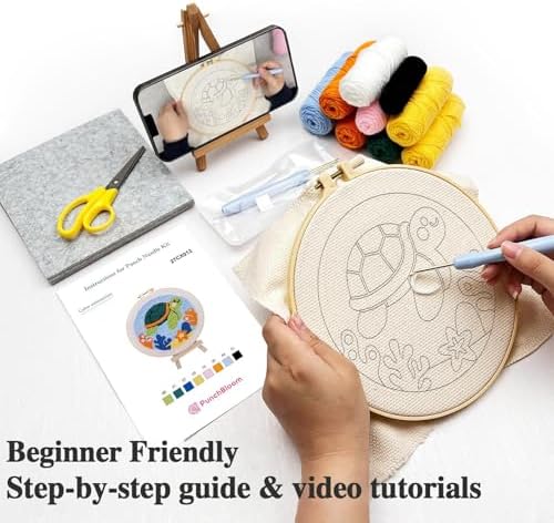 Punch Needle Kit for Beginner, 2-Pack Turtle & Sea Horse Punch Embroidery Starter Set with Instructions – Yarn Needle Punch Craft for Xmas Gift Idea & Home Wall Decor - Image 3