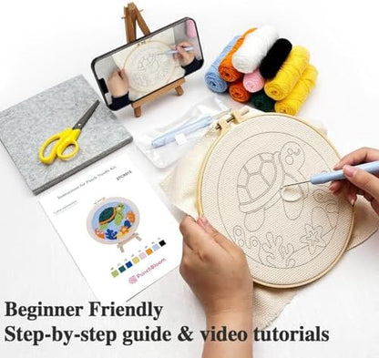 Punch Needle Kit for Beginner, 2-Pack Turtle & Sea Horse Punch Embroidery Starter Set with Instructions – Yarn Needle Punch Craft for Xmas Gift Idea & Home Wall Decor - Image 3