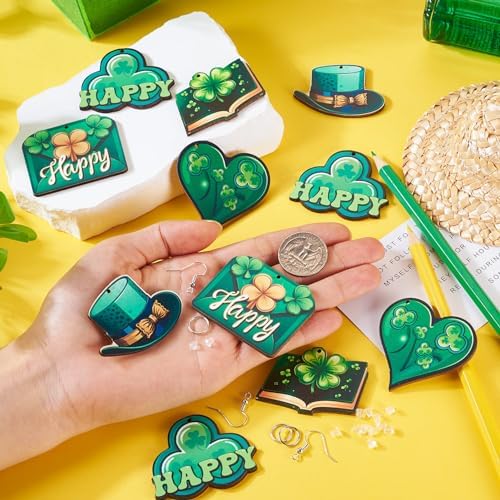 EEE ELECRELIVE 20Pcs St. Patrick's Day Earring Set Green Shamrock Charms Wood Dangle Earrings Bulk Green Leaf Wooden Pendants Shamrock Charms with Earring Hooks for Women Jewelry - Image 6
