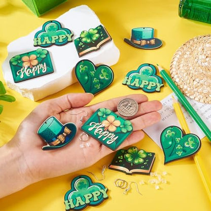 EEE ELECRELIVE 20Pcs St. Patrick's Day Earring Set Green Shamrock Charms Wood Dangle Earrings Bulk Green Leaf Wooden Pendants Shamrock Charms with Earring Hooks for Women Jewelry - Image 6