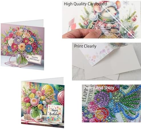 TDFERAN 6 Pack Diamond Painting All Occasion Card Assortment with Envelopes Diamond Art Kits Birthday Greeting Cards All Occasion Birthday Cards Sympathy Cards Thinking of You Cards Flowers - Image 4