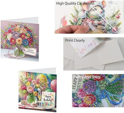 TDFERAN 6 Pack Diamond Painting All Occasion Card Assortment with Envelopes Diamond Art Kits Birthday Greeting Cards All Occasion Birthday Cards Sympathy Cards Thinking of You Cards Flowers - Image 4