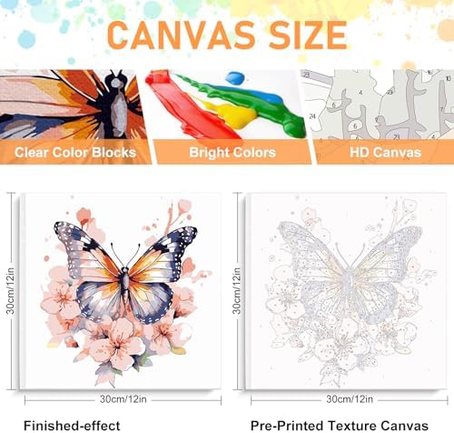 Offito Framed Paint by Numbers Kit for Adults Beginners, Butterfly Flowers - Image 3