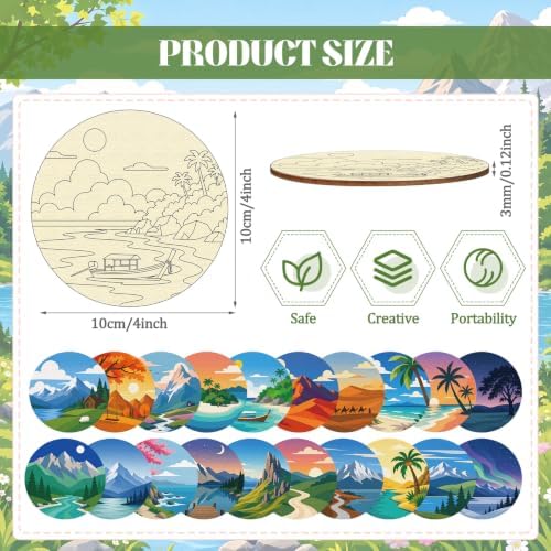 Reallnaive 77 Pcs Wooden Coasters Paint Kit, Scenery - Image 2