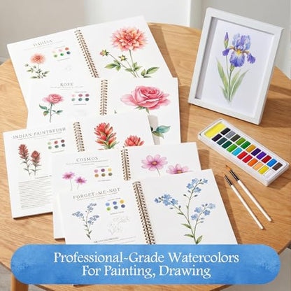 Watercolor Workbook for Beginners,18 Floral Water Coloring Book with 2 Frame,Relaxing & Easy to Paint Water Coloring Book with 24 Colors-Perfect for Gifting to Creativity & Joy for Adults - Image 5