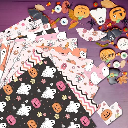 24 Sheets Halloween Pattern Paper Set, 11.8"x11.8" Halloween Scrapbooking Supplies Paper Pumpkin Ghost Spider Plaid Stripe Dot Origami Paper - 12 Styles - Image 7