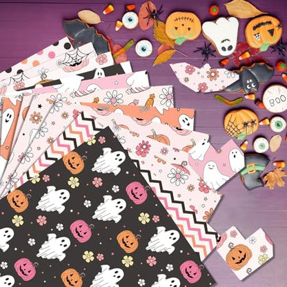 24 Sheets Halloween Pattern Paper Set, 11.8"x11.8" Halloween Scrapbooking Supplies Paper Pumpkin Ghost Spider Plaid Stripe Dot Origami Paper - 12 Styles - Image 7