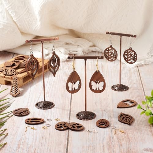 Elecrelive 8 Pairs Wooden Charms for Earring Making, Coconut Brown Wood Earring Pendants Paw Print Oval Teardrop Wood Earrings Blank Wooden Dangle Earring Making Kit with Earring Hooks - Image 3