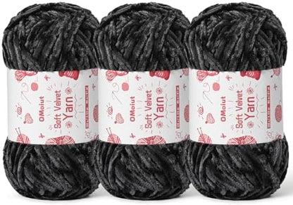 3x100g Fluffy Velvet Chenille Yarn for Crocheting and Knitting, 3x87.4yd Baby Yarn for Crocheting Soft, Crochet Chunky Yarn Amigurumi Yarns (Carbon Grey) by OMoiut