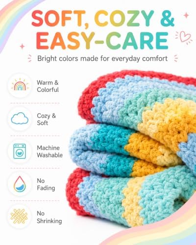 Aeelike Blanket Crochet Kit for Beginners,Rainbow Gradient Blanket - Image 3