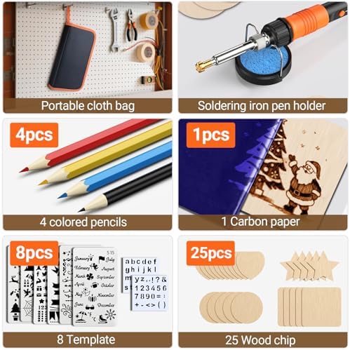 Wood Burning Kit with Digital LCD Display, 100W Fast Heating Pyrography Tool Set, Adjustable 392–932°F Temperature, 29 Tips, Stencils, Colored Pencils & Wood Pieces for Beginners and Professionals - Image 3