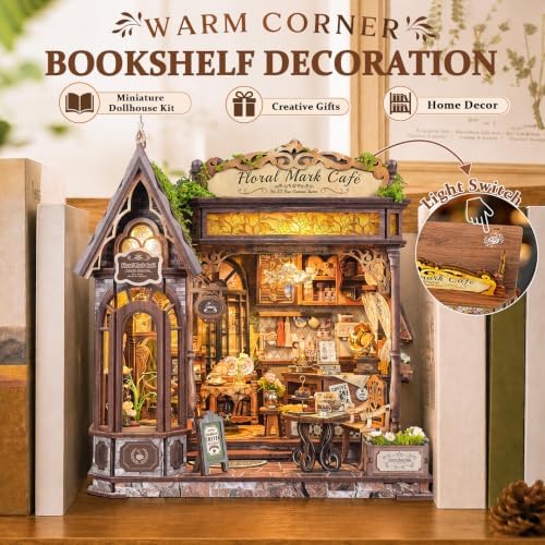 SUNNINO Book Nook Kits for Adults, Floral Coffee Shop Miniature Dollhouse - Image 4