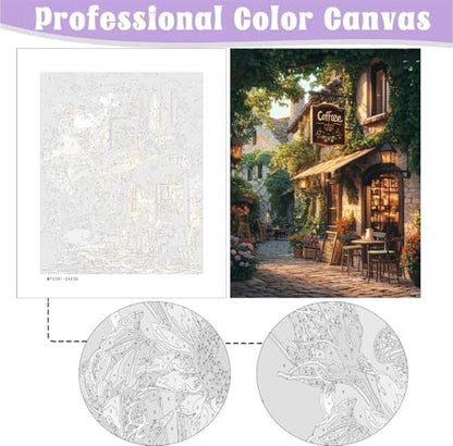 NEGEKFKX 2 Pack Fall Paint by Numbers Kit for Adults Beginner with Framed,Cafe Easy Adult Paint by Number Kits on Canvas DIY Painting for Beginners Art by Numbers for Home Wall Decor 10x12 Inch - Image 3