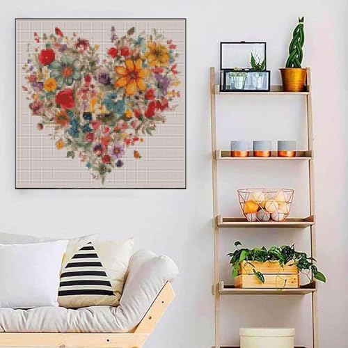 Valentine's Day Stamping Cross Stitch Kit, Flowers Counting Cross Stitch Kit for Adult Beginners , Full Line DIY Cross Stitch Stitching Kit for Home Decor Cross Stitch Patterns 13.7x13.7 inches - Image 6
