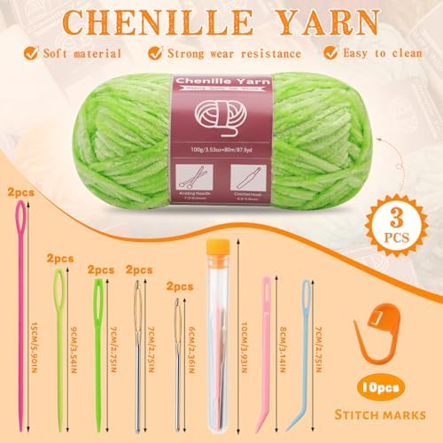 LUNARM Chenille Yarn 3 Pack 3.5oz Chunky Blanket Velvet Yarn 263 Yard - Image 2