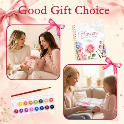 Watercolor Workbook for Beginners, 15 Beautiful Flower Water Coloring Book, Includes 24 Water Colors Workbooks Paint Set, Relaxing Art Projects and Creative Gift for Adults & Teen - Image 7
