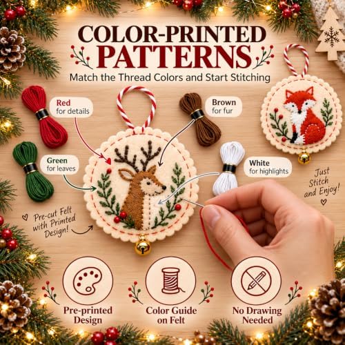 Christmas Embroidery Kit, 12PCS DIY Ornament Set for Beginners - Image 3