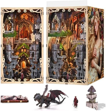MiniCity Book Nook Kit - DIY Doll House Booknook, Book Nook Miniature Kit for Bookshelf Doll Houses for Adults Teen Halloween, 3D Wooden Puzzle Bookends with Led Light and Dust Cover (Sleeping Beauty) by MiniCity