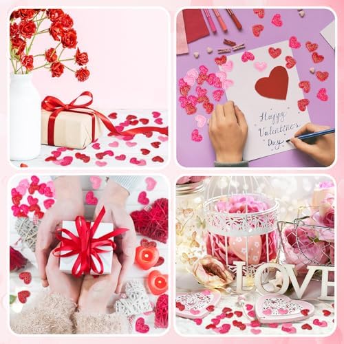 Tatuo 300 Pcs Valentine's Day Felt Hearts Decoration Glitter Felt Hearts Confetti Mini Heart Shapes Decorative Confetti for DIY Crafts Valentines Wedding Party Decor(Red, Rose Red, Pink) - Image 6