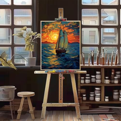 Natuyalo Paint by Numbers for Adults - DIY Adult Paint by Number Kits Painting on Canvas Sailboat Painting by Numbers for Beginners, Sunset Landscape Art Craft Kits for Adults (16x20 Inch) - Image 4