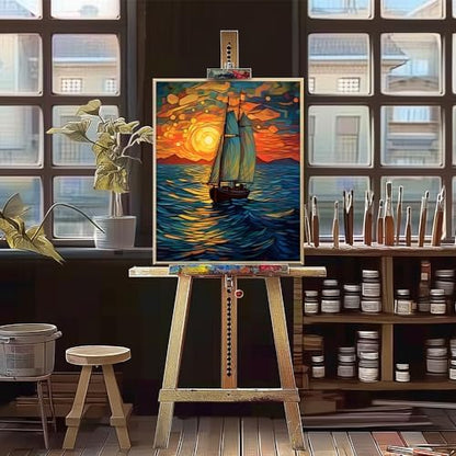 Natuyalo Paint by Numbers for Adults - DIY Adult Paint by Number Kits Painting on Canvas Sailboat Painting by Numbers for Beginners, Sunset Landscape Art Craft Kits for Adults (16x20 Inch) - Image 4